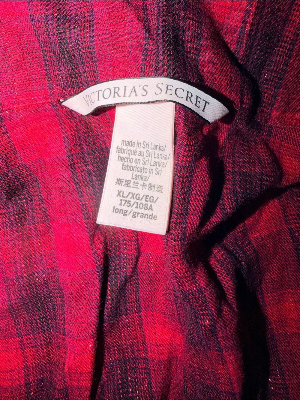 Victoria's Secret Flannel Pajama Set XL Red Black Buffalo Plaid Cotton Long PJ